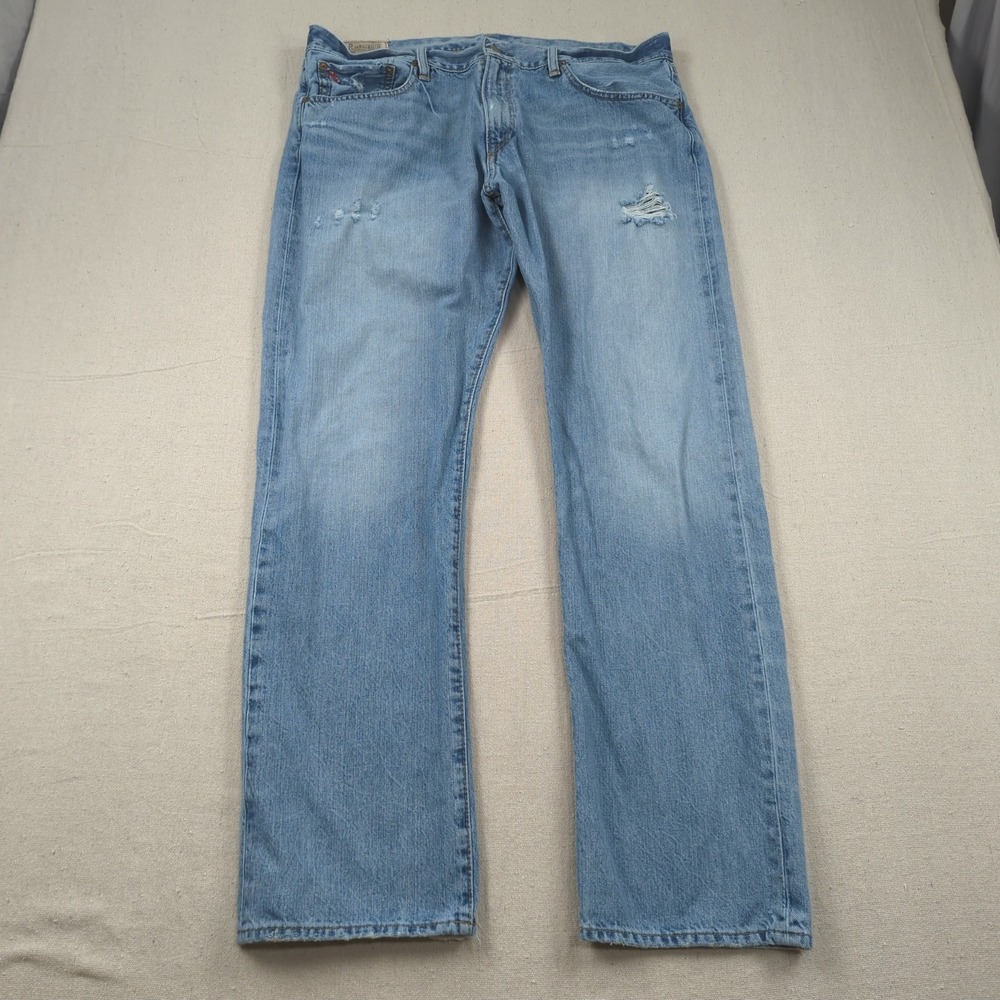 Polo Ralph Lauren Jeans Mens 36x32‎ Blue PRL Distressed Faded Straight